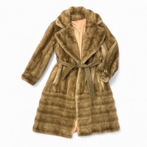 Vintage Grandella Sportowne Faux Fur Coat Sz 8 Brown Belted Full Length 70s 60s